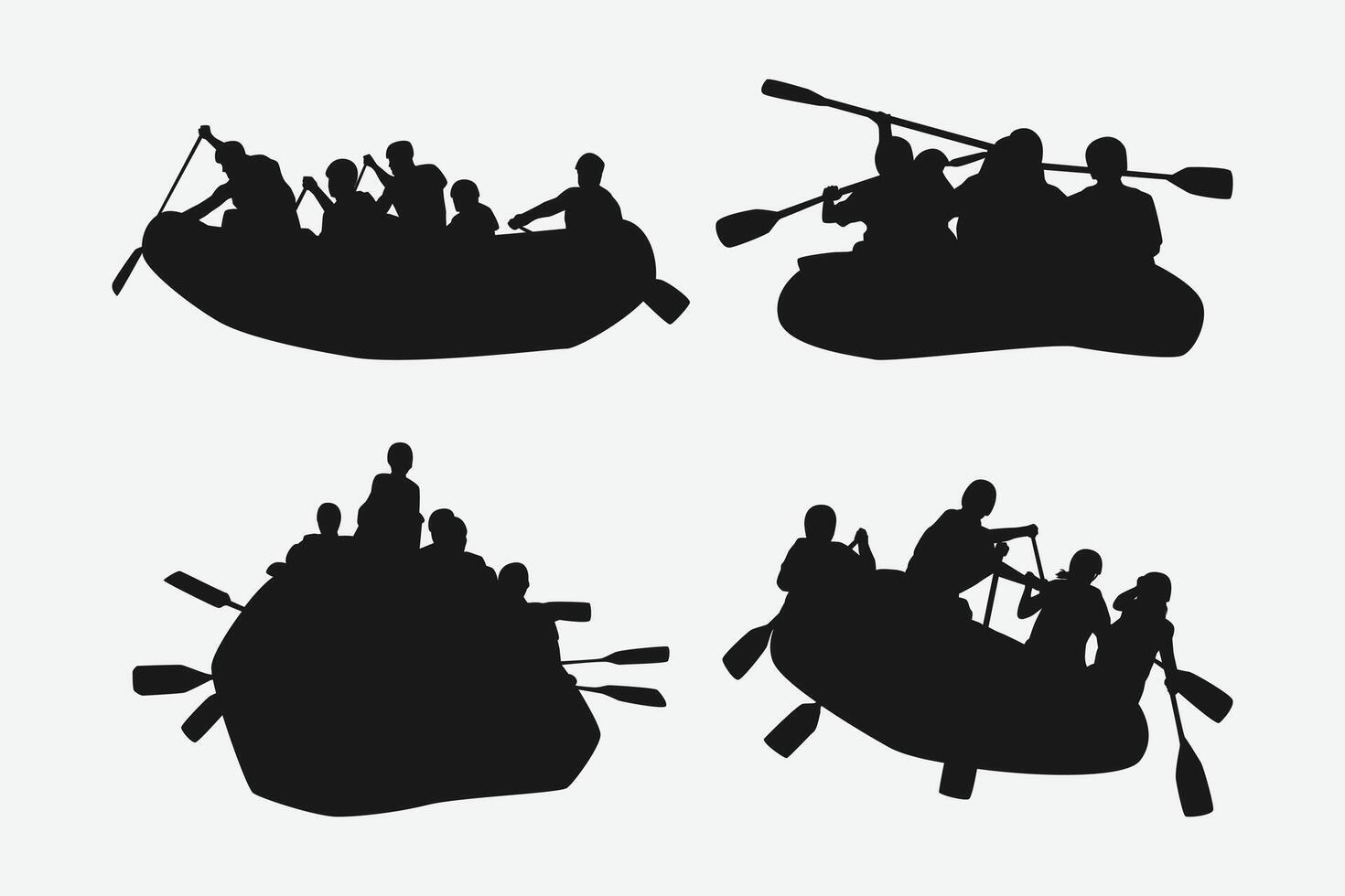 rafting silhouette collection set. whitewater river, sport concept. graphic illustration. vector