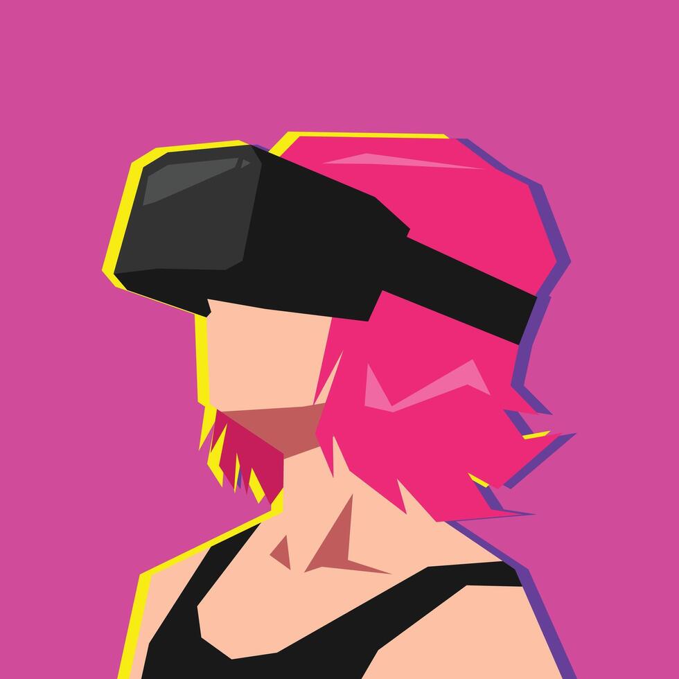 Portrait of young girl with virtual reality headset. Concept of modern, futuristic, technology. Suitable for avatar, profile, poster, design purpose. Flat illustration. vector