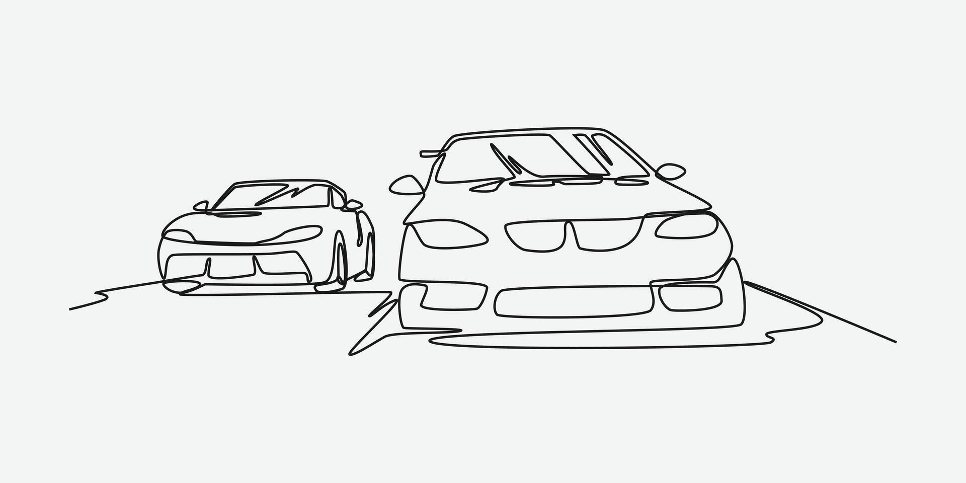 Continuous one line drawing of two sports car racing. Editable stroke. Graphic illustration. vector