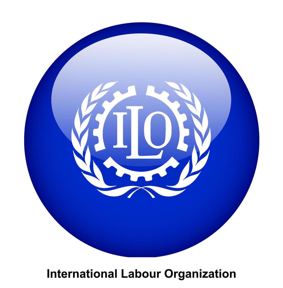 International Labour Organization flag button on white background vector
