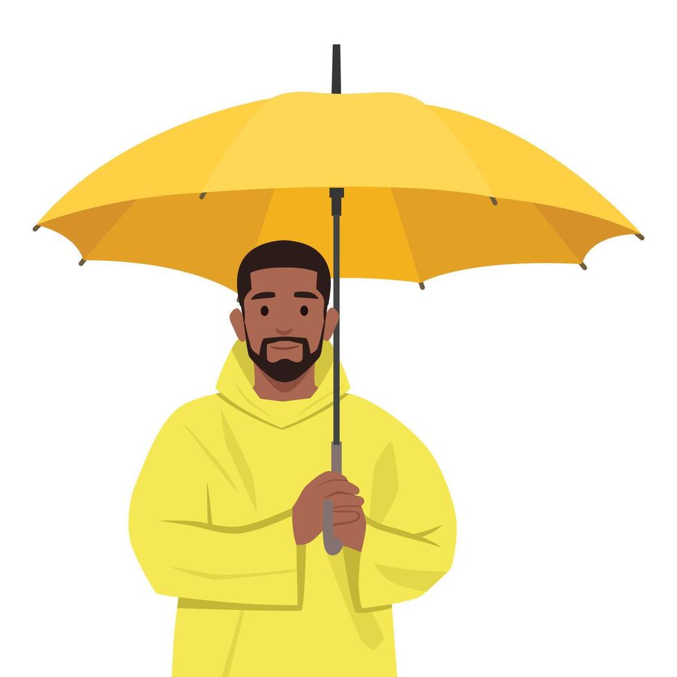 Young man standing with umbrella. vector