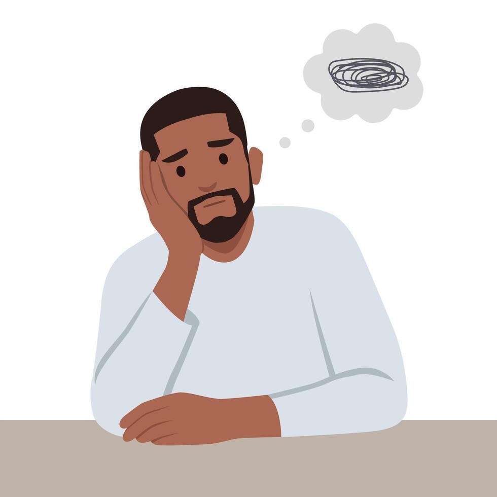 Young man confused because he gets into a problem. vector