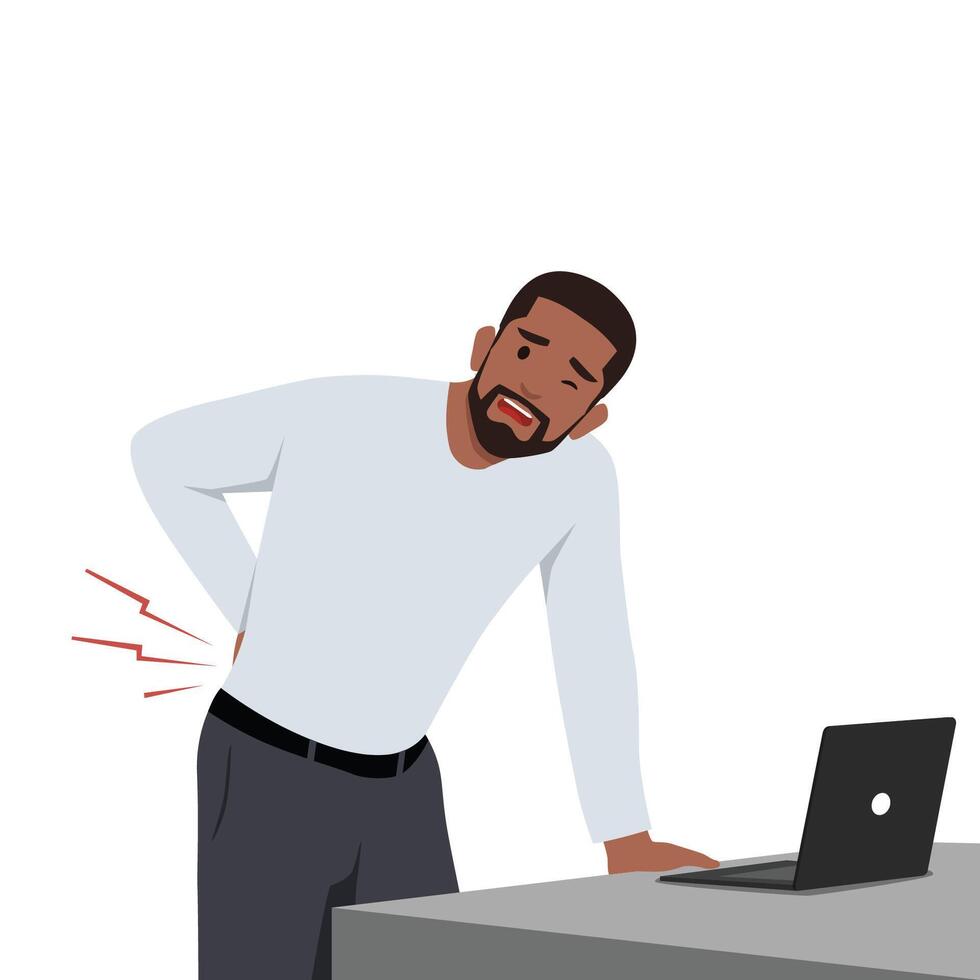 Young man suffering from back pain. vector