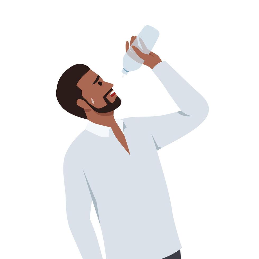 Dehydrated bearded man in lack of drinking water. vector