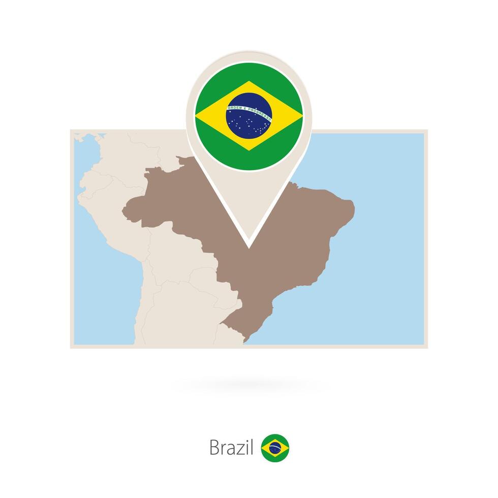 Rectangular map of Brazil with pin icon of Brazil vector