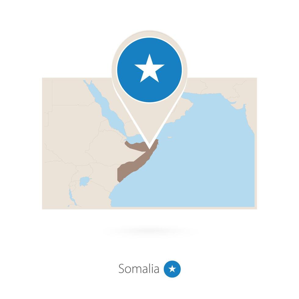 Rectangular map of Somalia with pin icon of Somalia vector