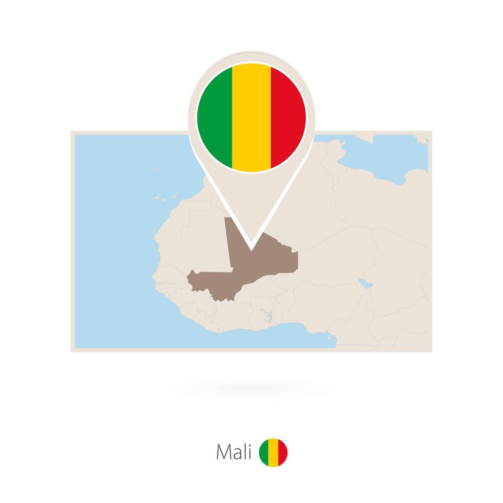 Rectangular map of Mali with pin icon of Mali vector