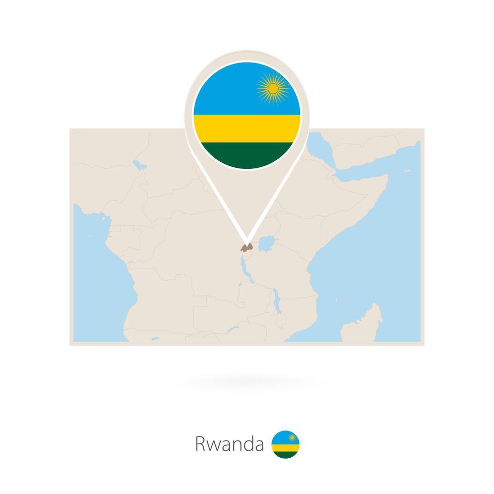Rectangular map of Rwanda with pin icon of Rwanda vector