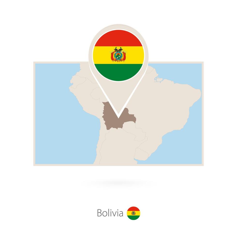 Rectangular map of Bolivia with pin icon of Bolivia vector