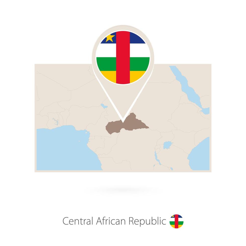 Rectangular map of Central African Republic with pin icon of CAR vector