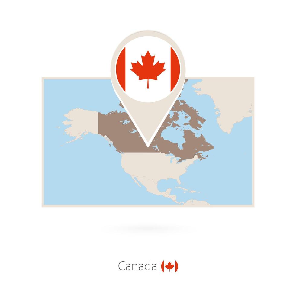 Rectangular map of Canada with pin icon of Canada vector