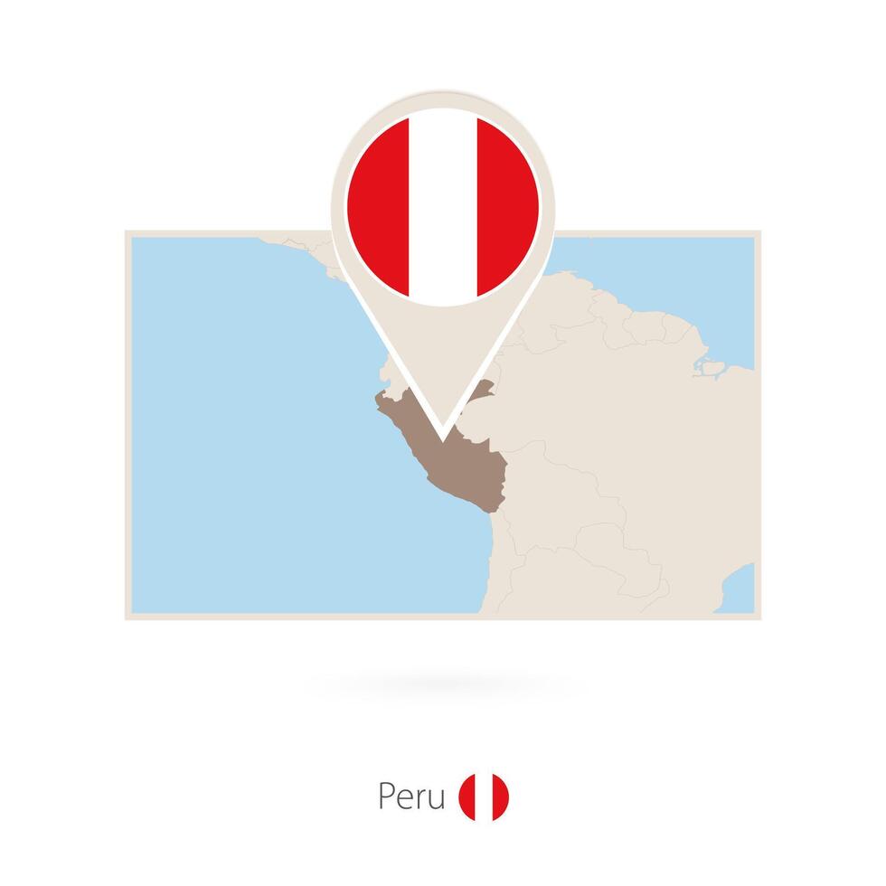 Rectangular map of Peru with pin icon of Peru vector