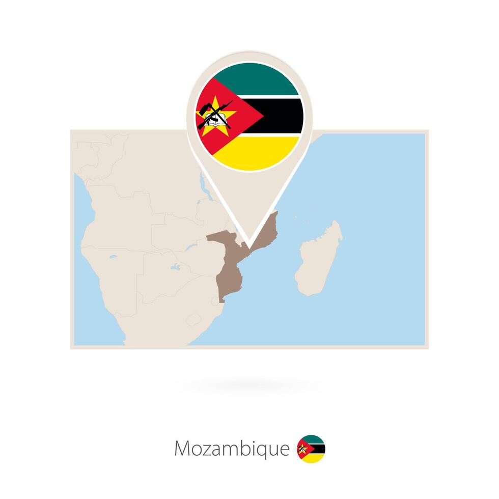 Rectangular map of Mozambique with pin icon of Mozambique vector