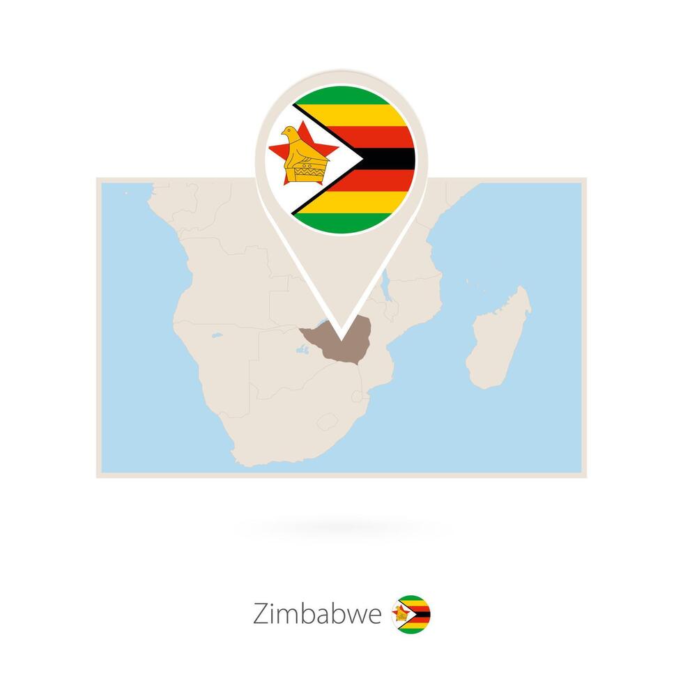 Rectangular map of Zimbabwe with pin icon of Zimbabwe vector