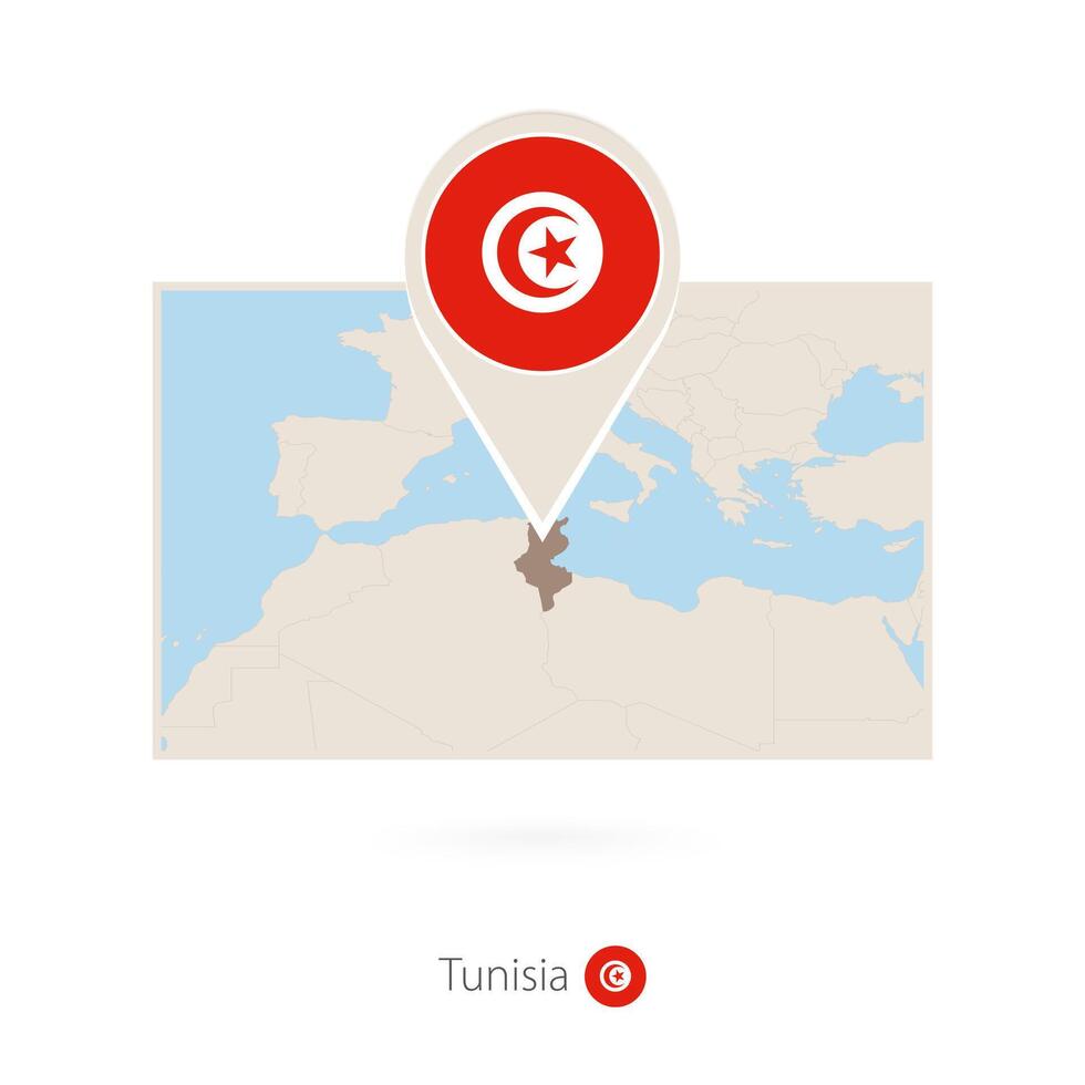Rectangular map of Tunisia with pin icon of Tunisia vector