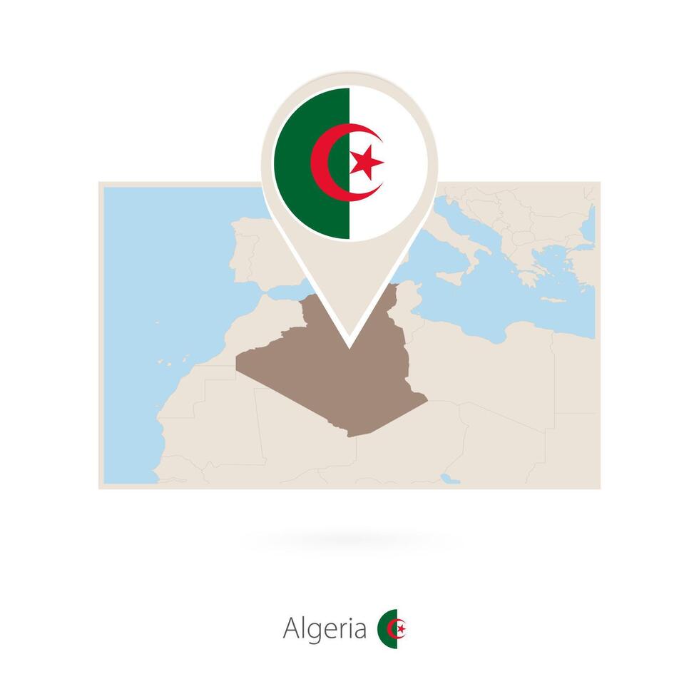 Rectangular map of Algeria with pin icon of Algeria vector