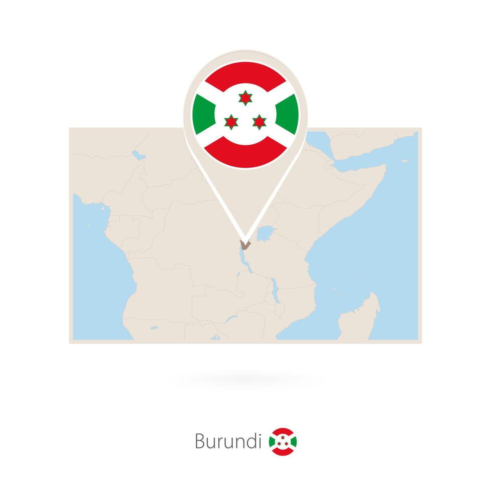 Rectangular map of Burundi with pin icon of Burundi vector