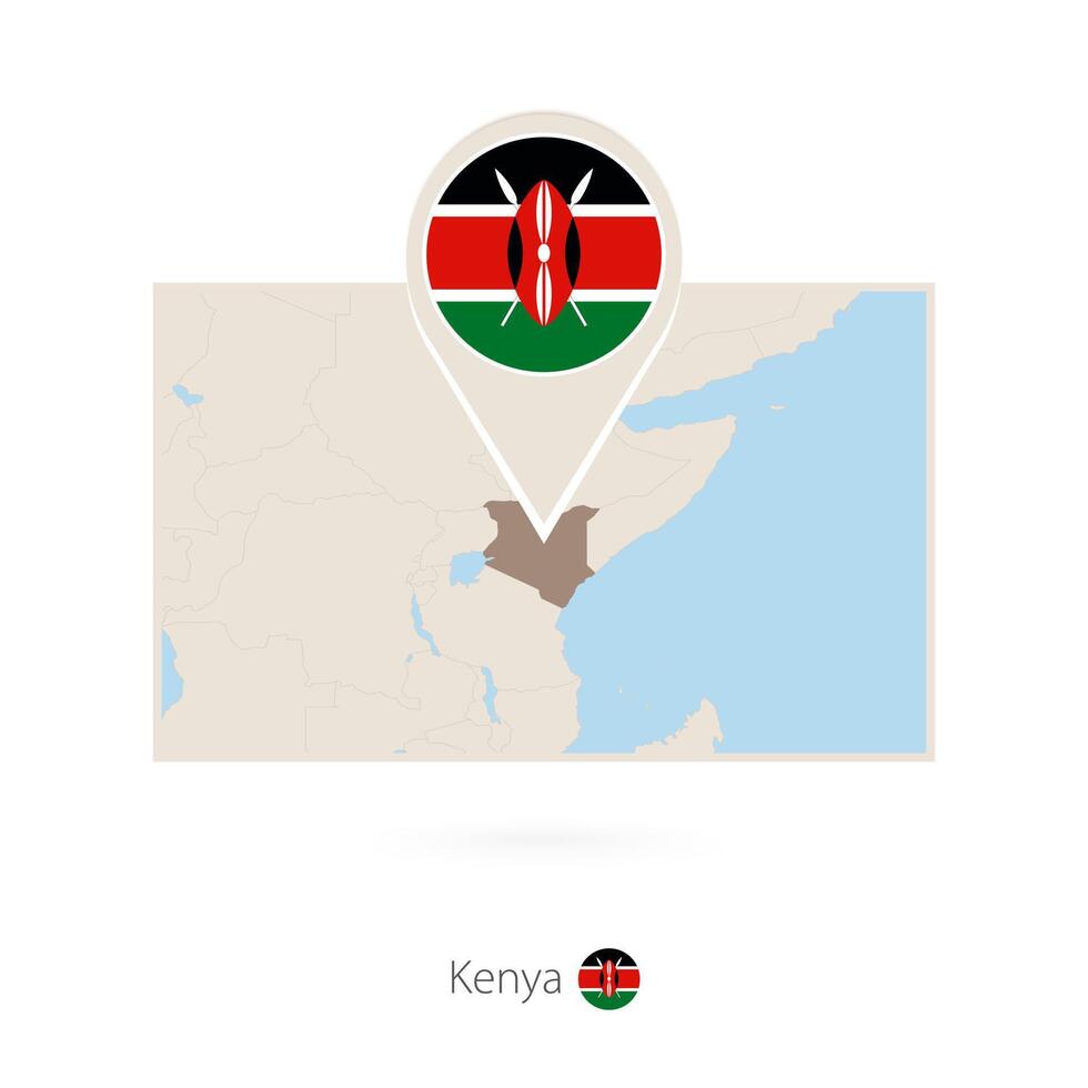 Rectangular map of Kenya with pin icon of Kenya vector