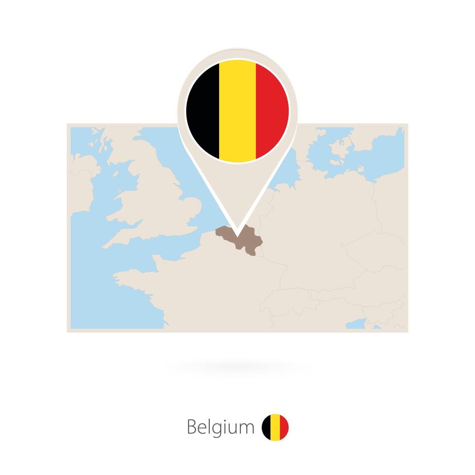 Rectangular map of Belgium with pin icon of Belgium vector