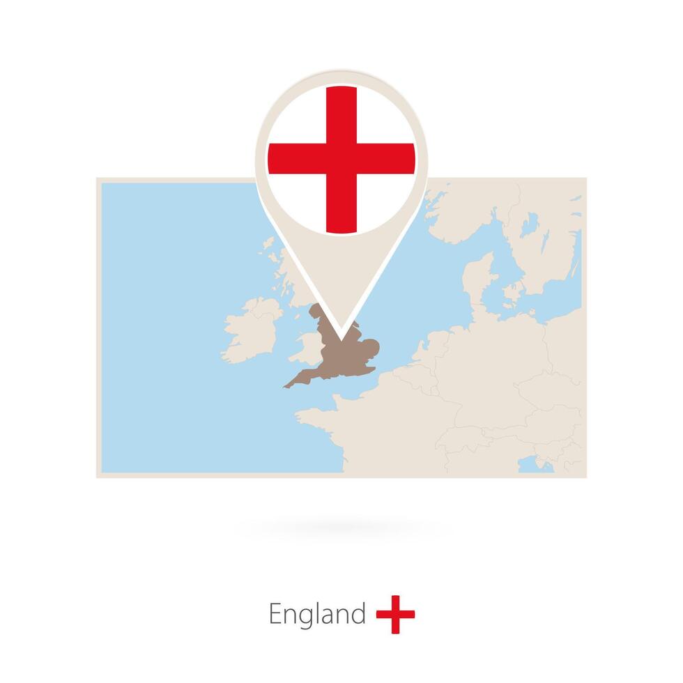 Rectangular map of England with pin icon of England vector