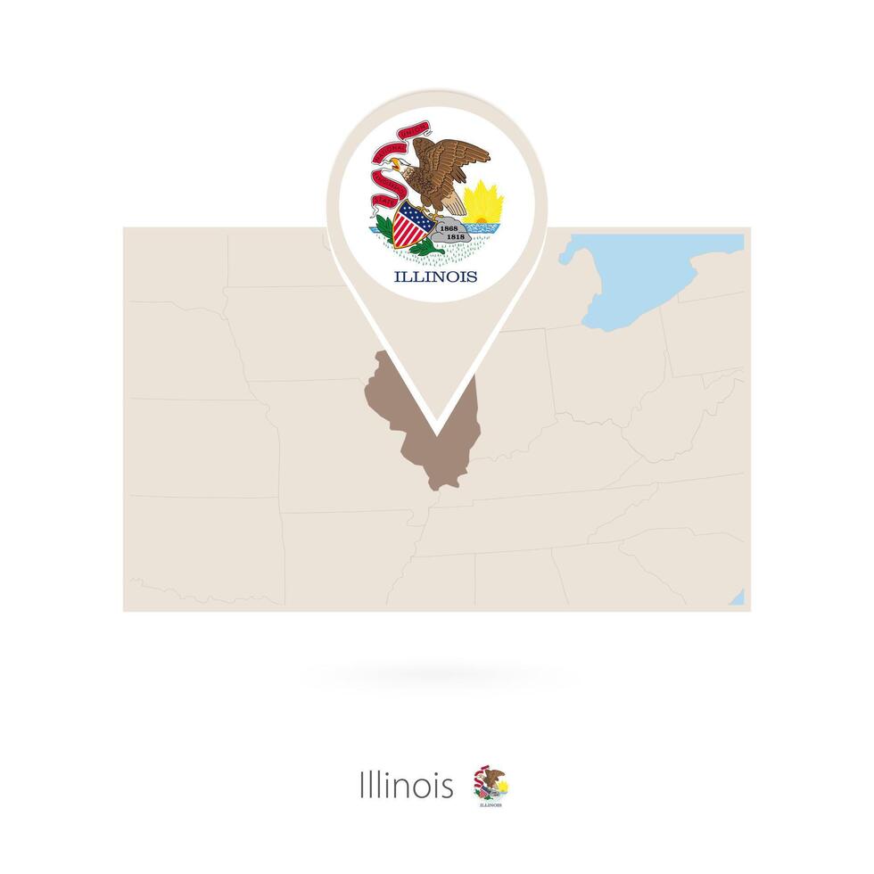 Rectangular map of US state Illinois with pin icon of Illinois vector