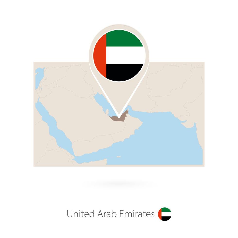 Rectangular map of United Arab Emirates with pin icon of UAE vector