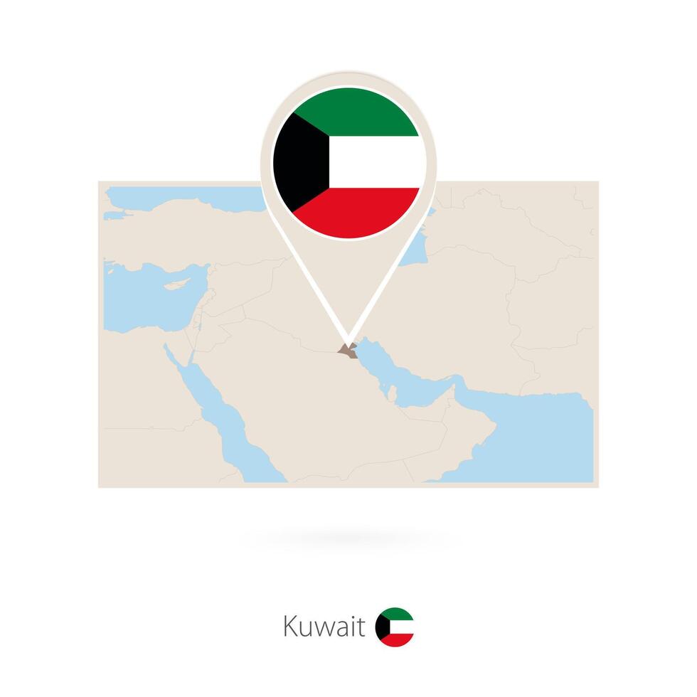 Rectangular map of Kuwait with pin icon of Kuwait vector