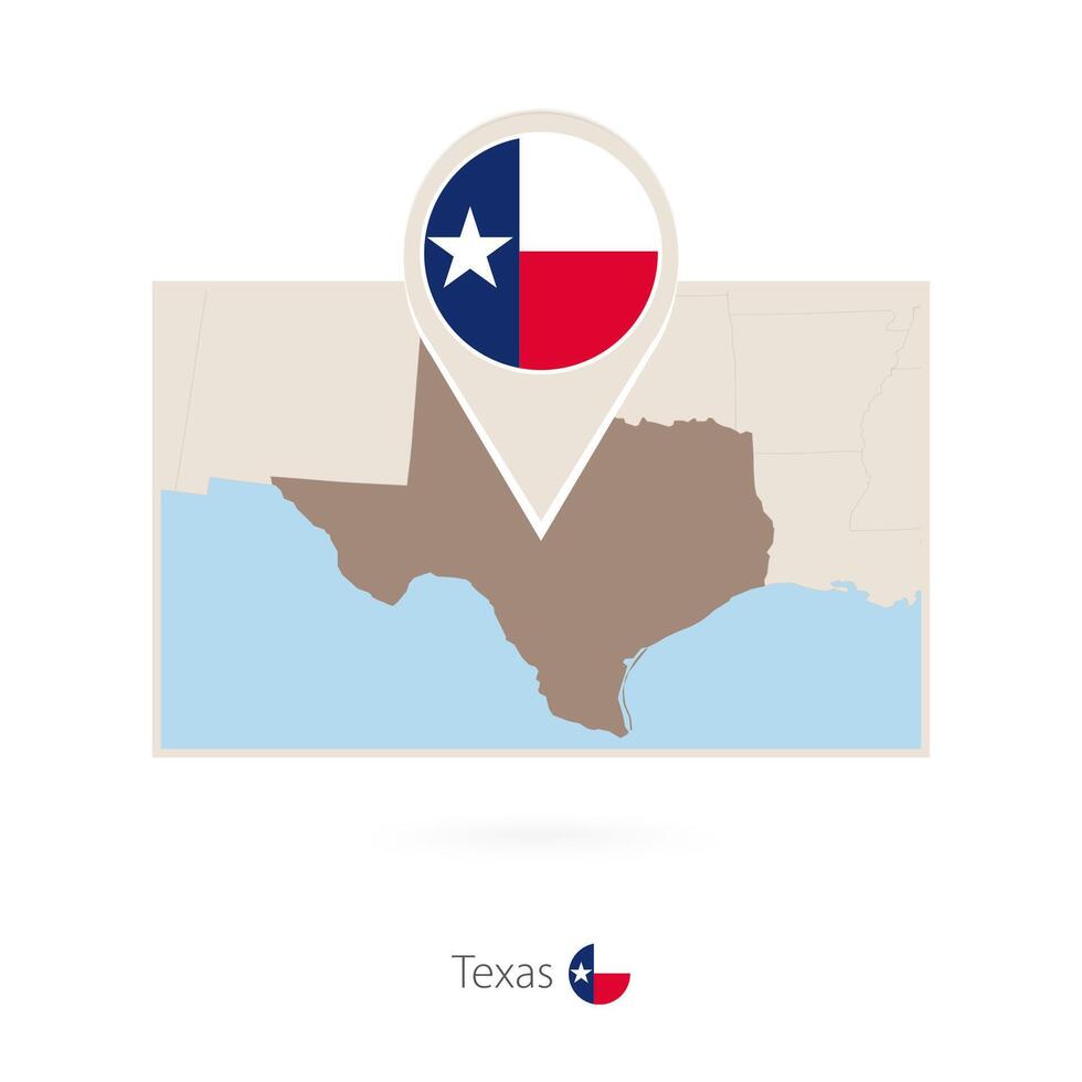 Rectangular map of US state Texas with pin icon of Texas vector