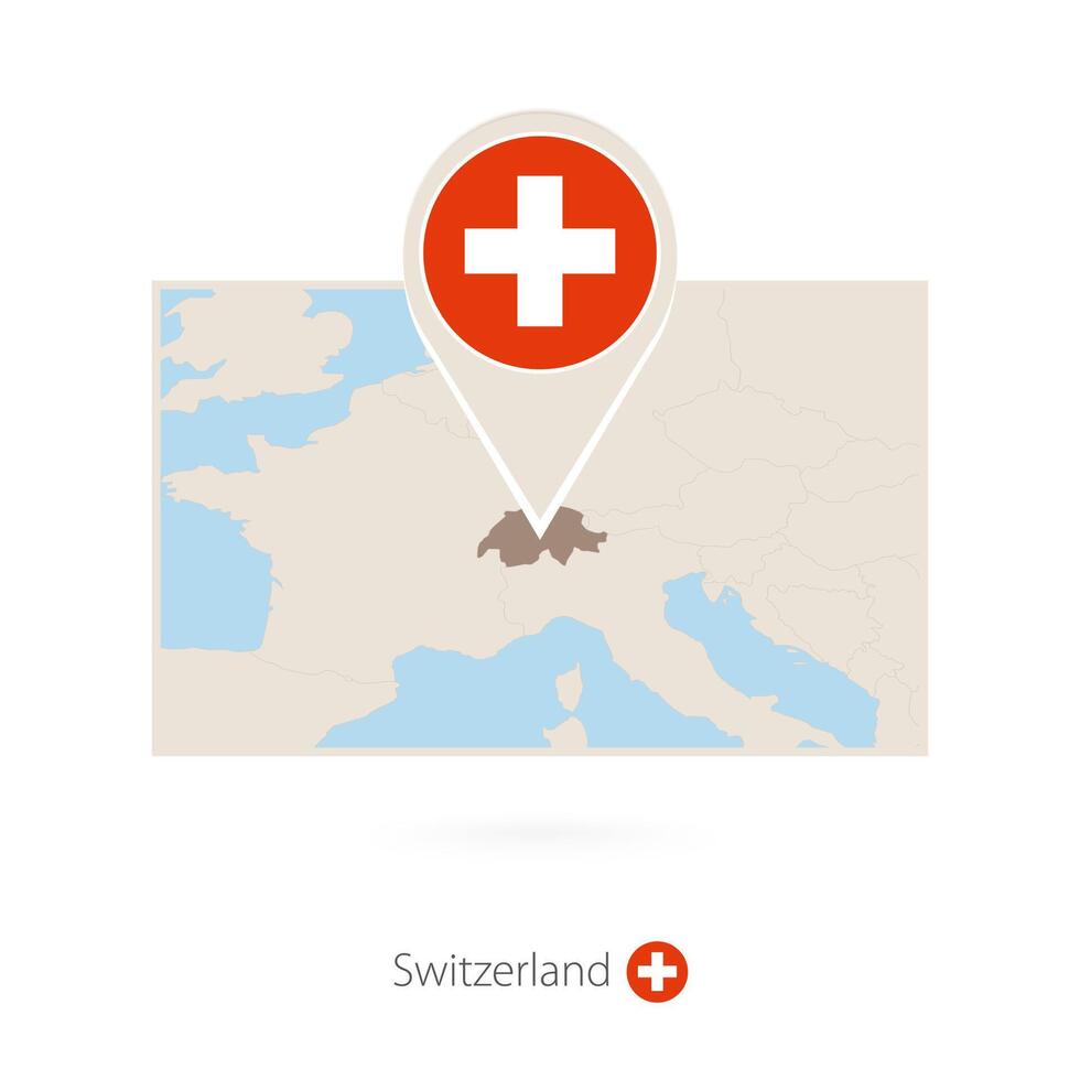 Rectangular map of Switzerland with pin icon of Switzerland vector
