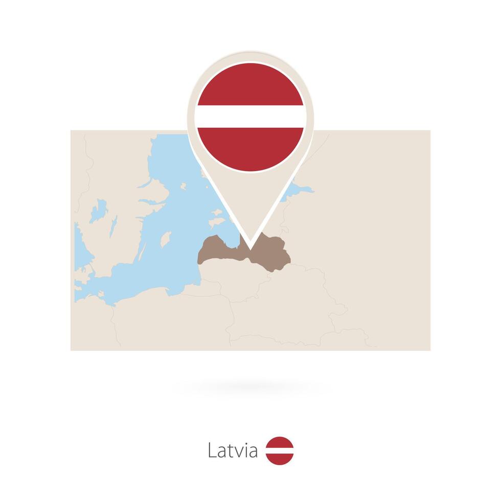 Rectangular map of Latvia with pin icon of Latvia vector
