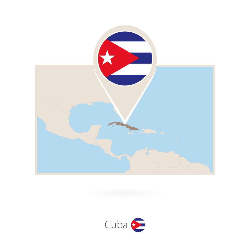 Rectangular map of Cuba with pin icon of Cuba vector