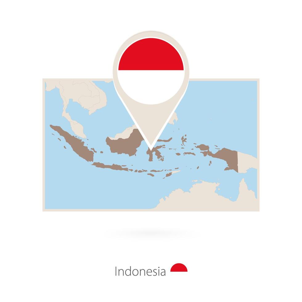 Rectangular map of Indonesia with pin icon of Indonesia vector