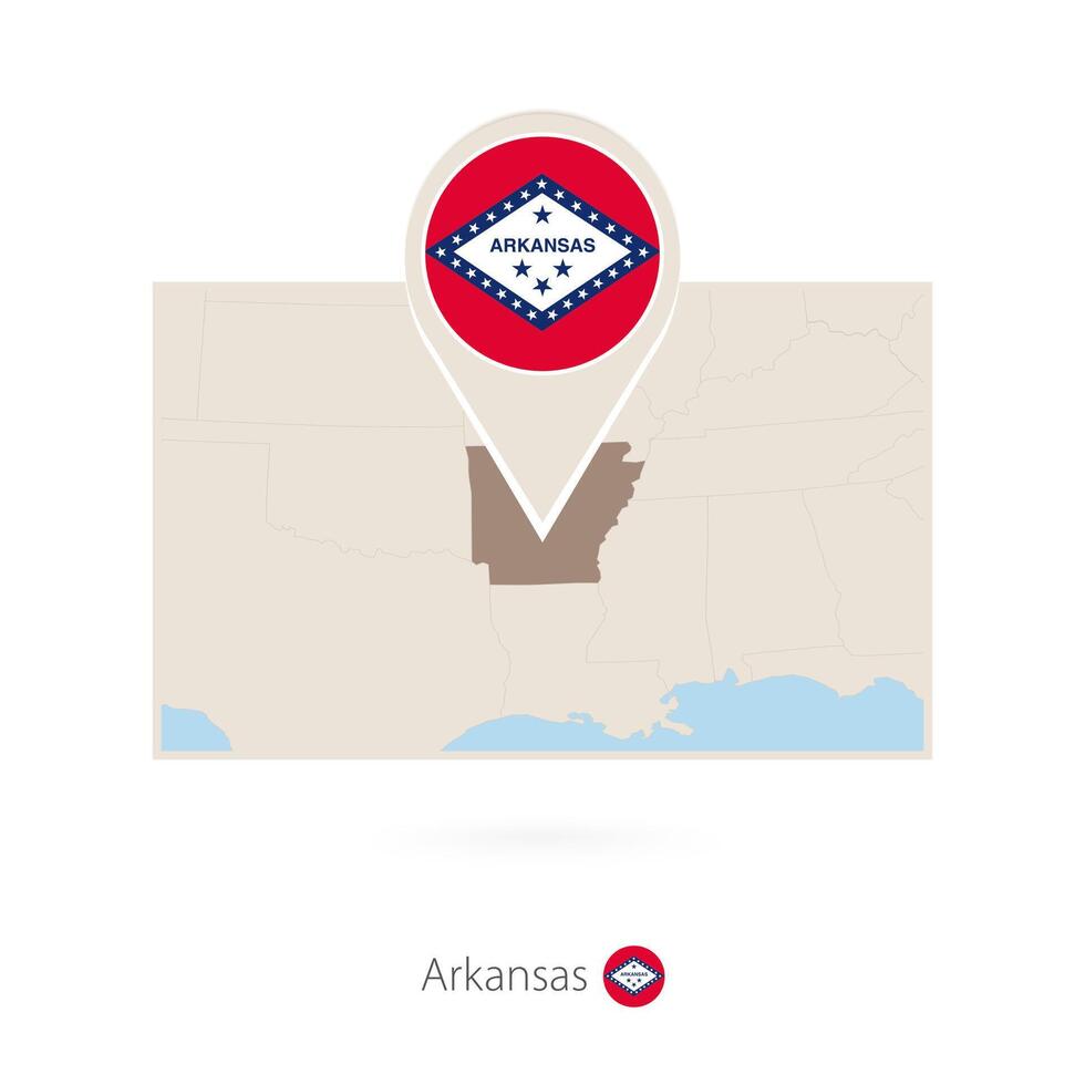 Rectangular map of US state Arkansas with pin icon of Arkansas vector