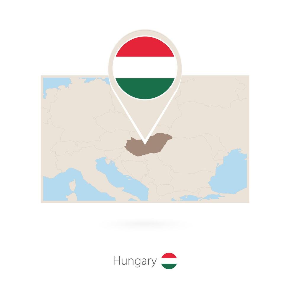 Rectangular map of Hungary with pin icon of Hungary vector