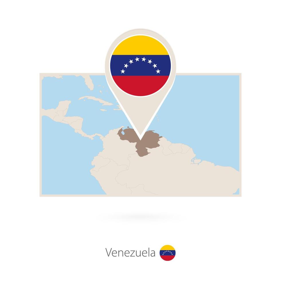 Rectangular map of Venezuela with pin icon of Venezuela vector