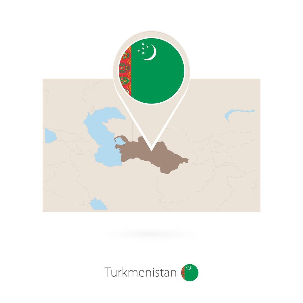 Rectangular map of Turkmenistan with pin icon of Turkmenistan vector