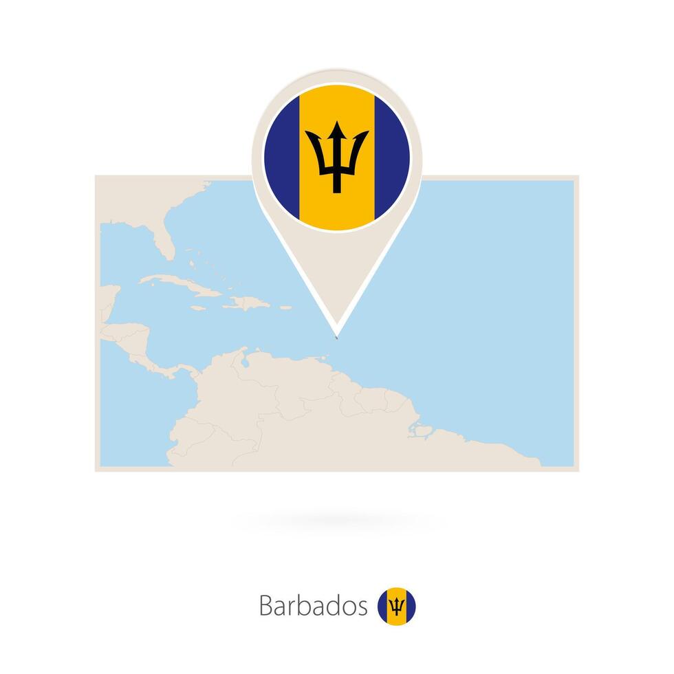 Rectangular map of Barbados with pin icon of Barbados vector