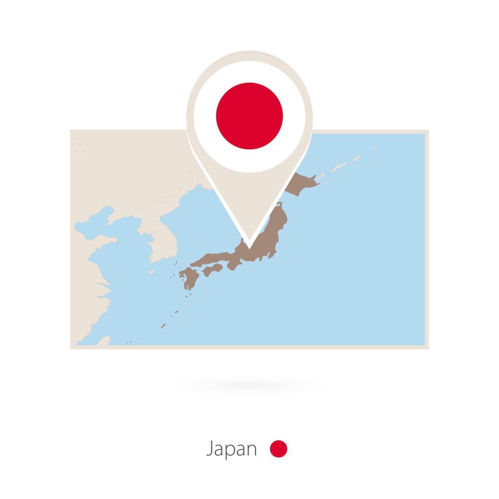 Rectangular map of Japan with pin icon of Japan vector