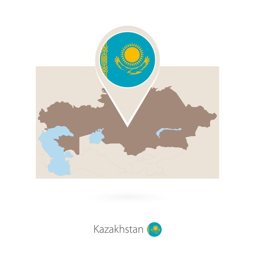 Rectangular map of Kazakhstan with pin icon of Kazakhstan vector