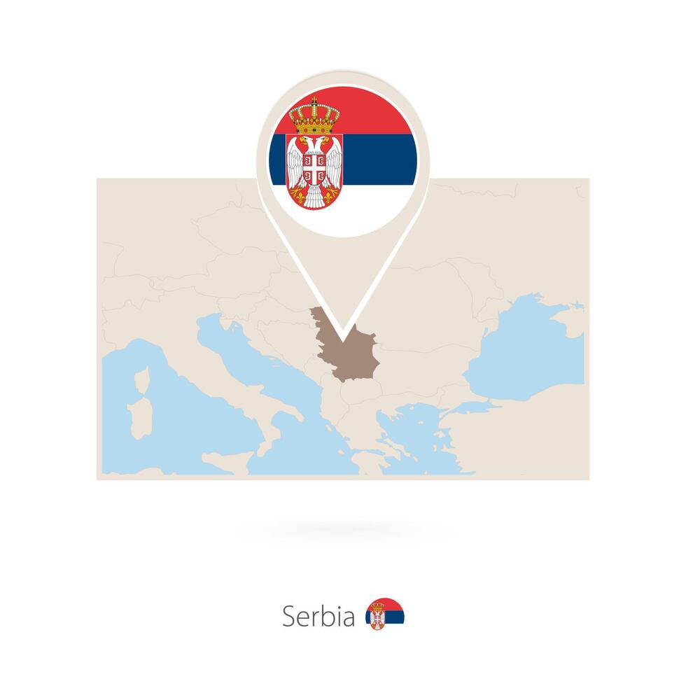 Rectangular map of Serbia with pin icon of Serbia vector