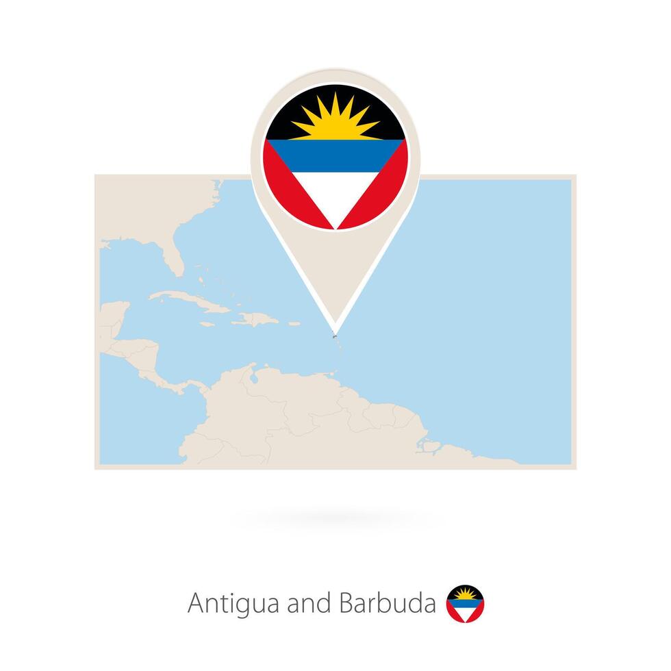 Rectangular map of Antigua and Barbuda with pin icon of Antigua and Barbuda vector