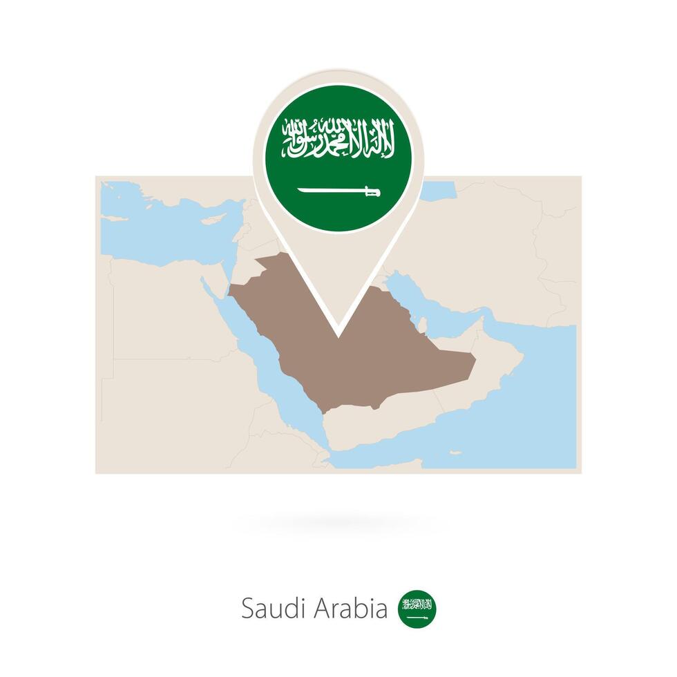 Rectangular map of Saudi Arabia with pin icon of Saudi Arabia vector