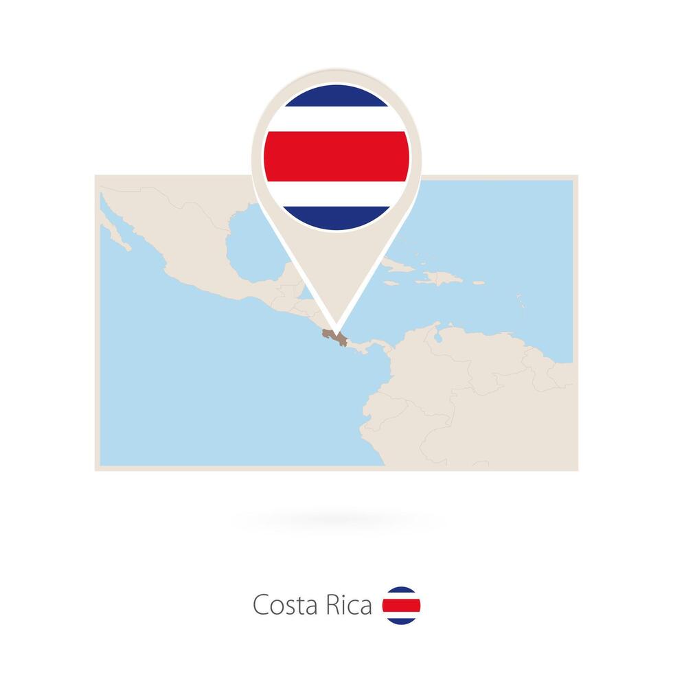 Rectangular map of Costa Rica with pin icon of Costa Rica vector