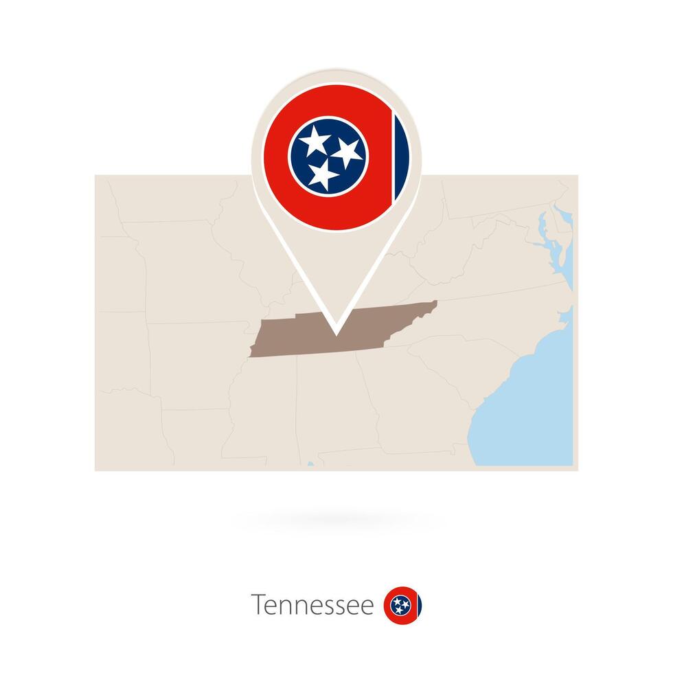 Rectangular map of US state Tennessee with pin icon of Tennessee vector