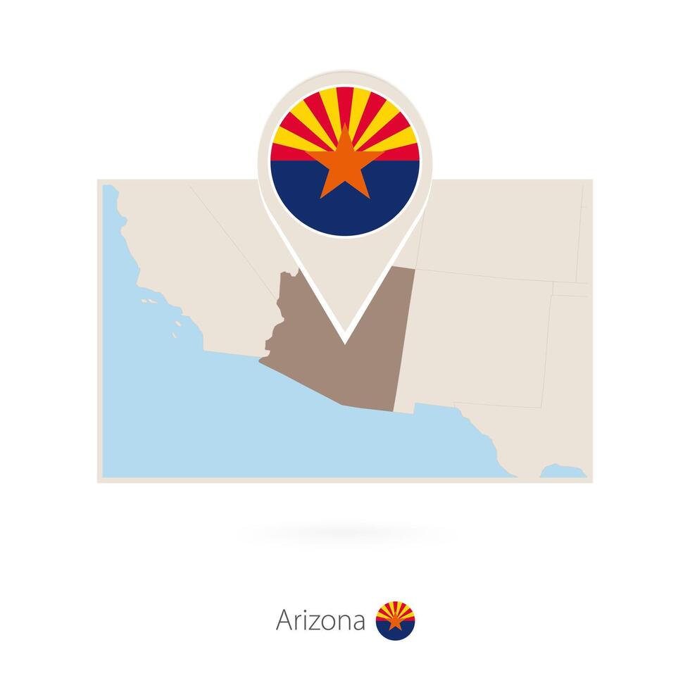 Rectangular map of US state Arizona with pin icon of Arizona vector