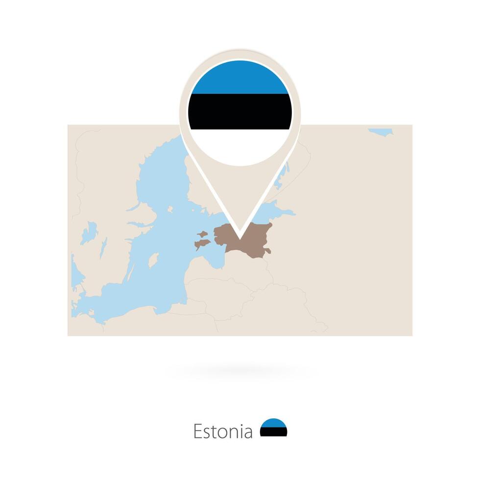 Rectangular map of Estonia with pin icon of Estonia vector