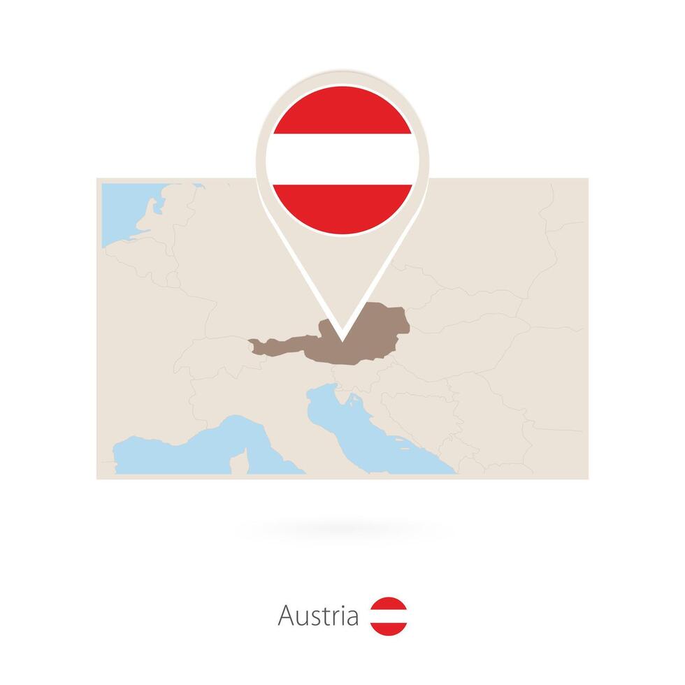 Rectangular map of Austria with pin icon of Austria vector