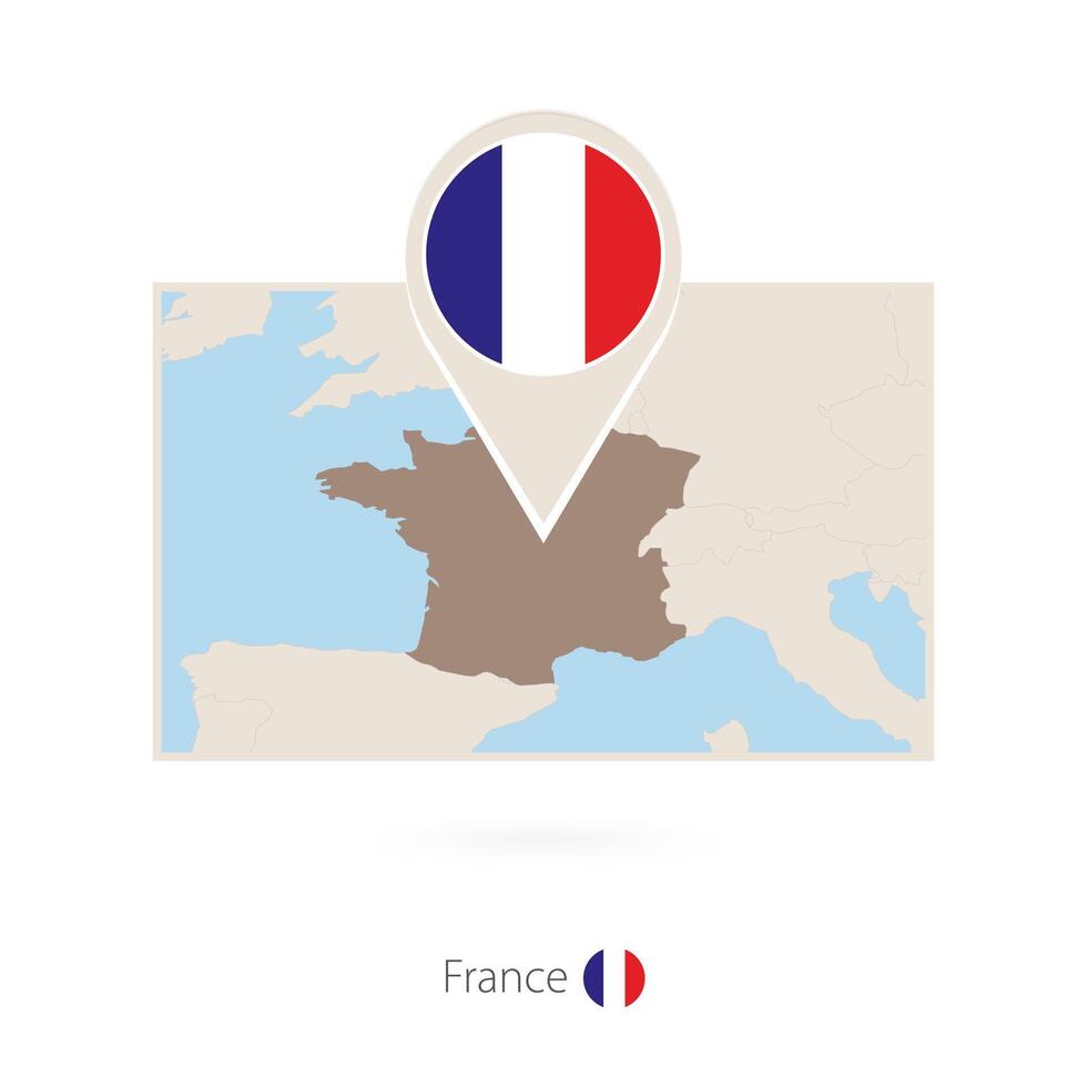 Rectangular map of France with pin icon of France vector
