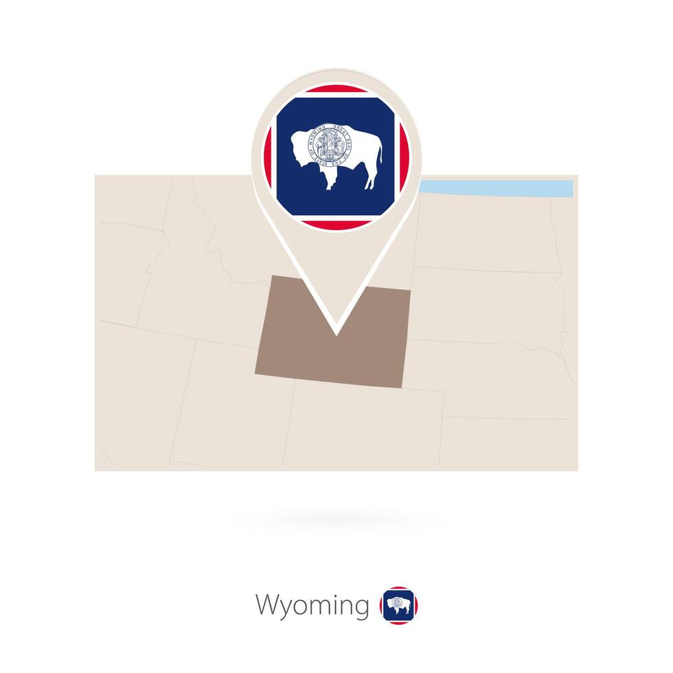 Rectangular map of US state Wyoming with pin icon of Wyoming vector