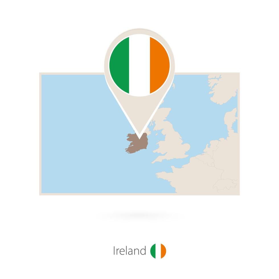 Rectangular map of Ireland with pin icon of Ireland vector